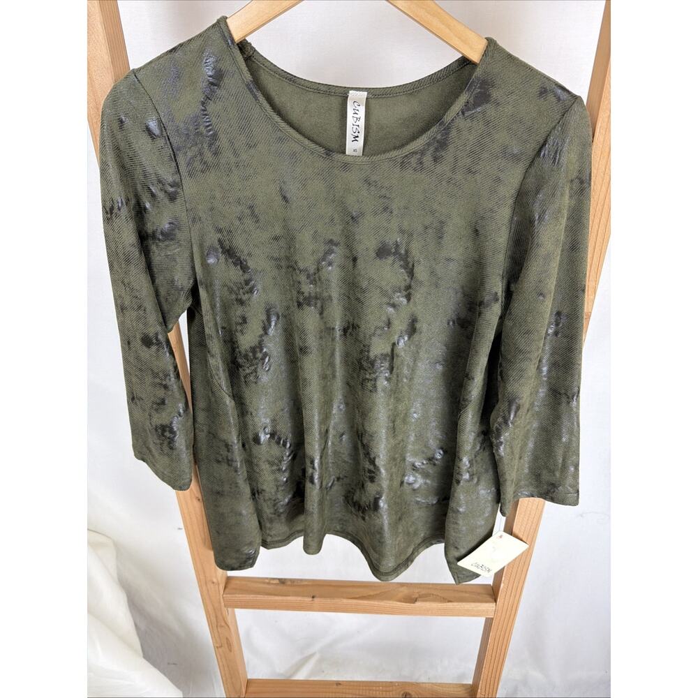 NWT Cubism Green Round Neck Burnished Long Sleeve Top #0977 Size SMALL